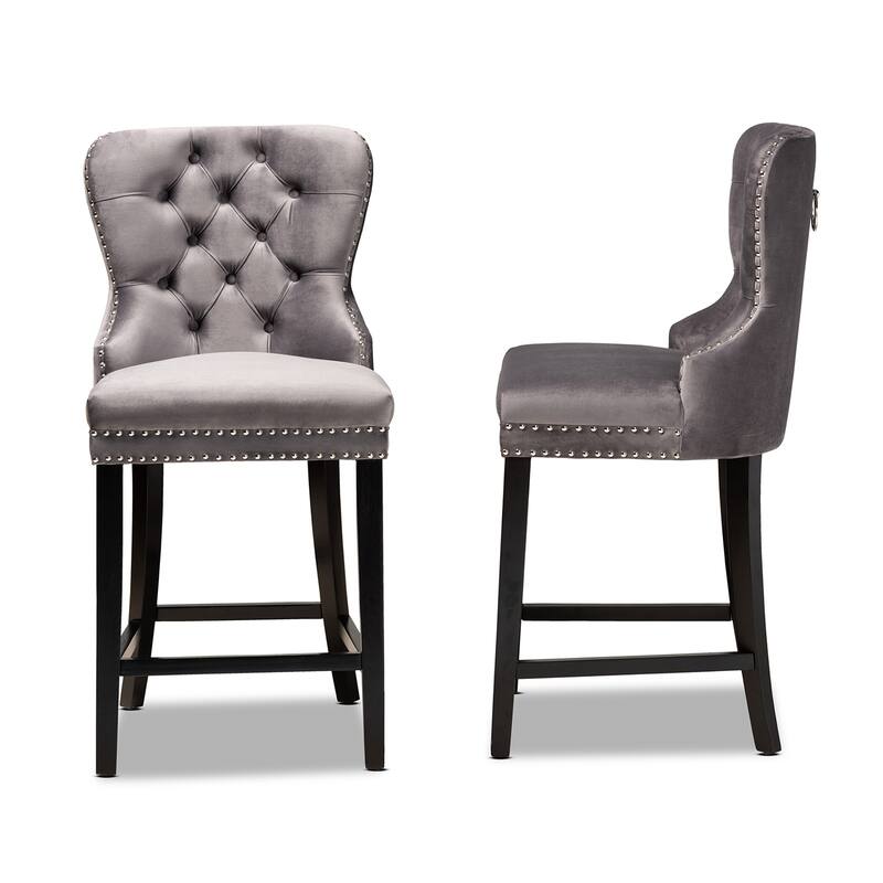 Howell Modern Transitional Velvet and Dark Wood 2-PC Counter Stool Set