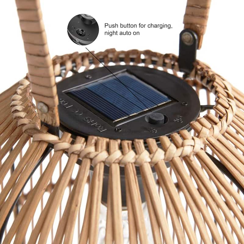 Solar Wicker Lantern Outdoor Rattan Light with LED 11"x15" Waterproof