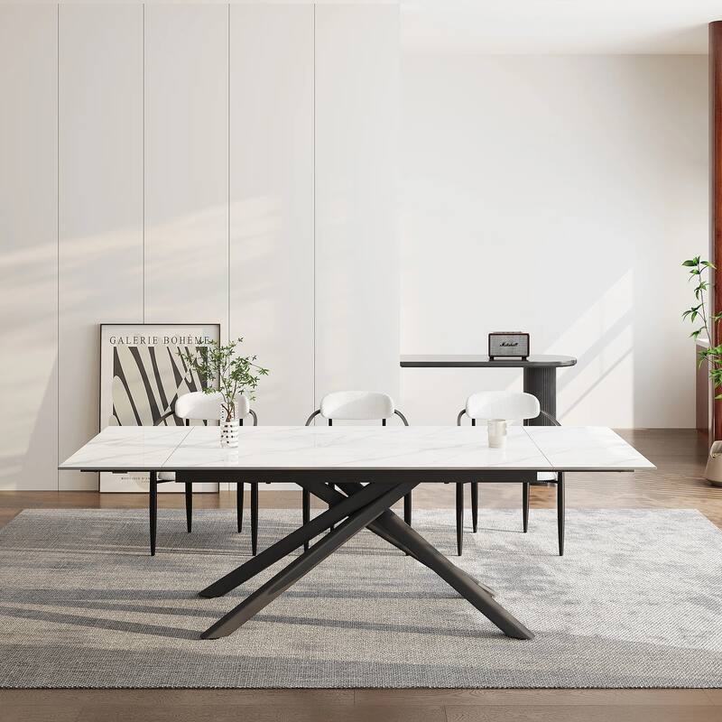 9 - Piece Extendable Sintered Stone Top Cross Legs Dining Set With 8 Fabric Chair