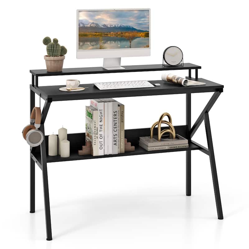 39 Inch Computer Desk with Monitor Shelf and Storage Small Home Office Gaming Table