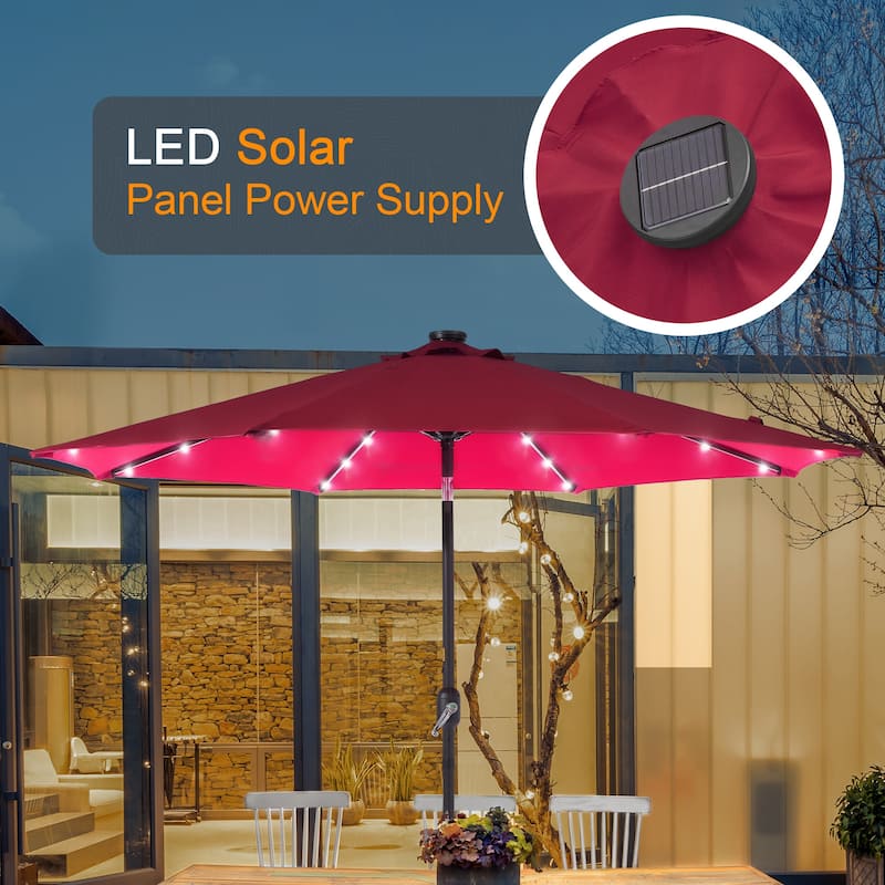 LIVOOSUN 9Ft Patio LED Market Umbrella Outdoor Table Steel Umbrella
