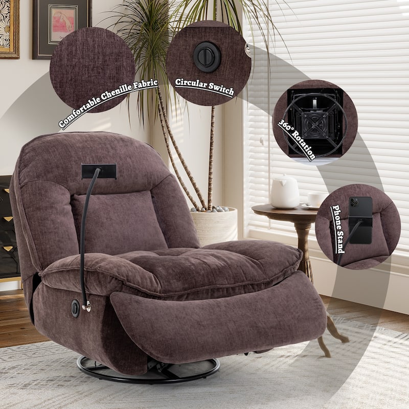 Clihome Adjustable Swivel Chenille Recliner with Phone Holder