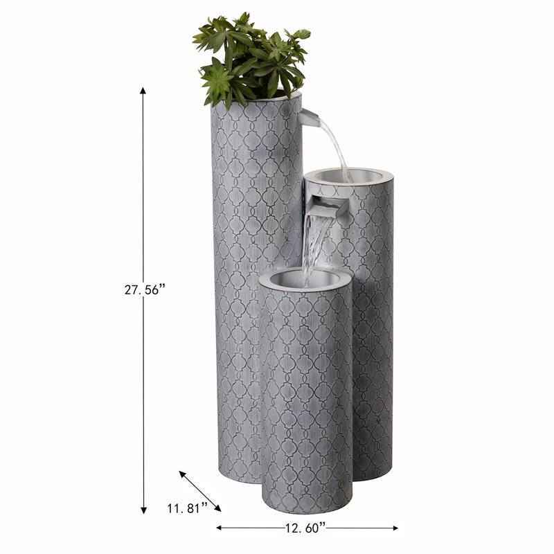 LED Geometric Round 3 Tier Outdoor Garden Water Fountain - 27.5"