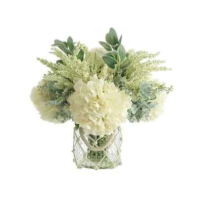 Faux Floral Arrangement with Hydrangeas, Eucalyptus and Heather