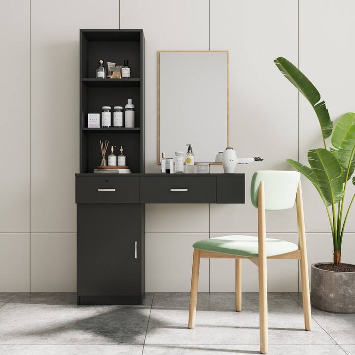 Simple Hair Desk with 2 Drawers,Multi-Layer Storage,Large Storage Space