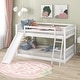 preview thumbnail 2 of 10, Full over Full Bunk Bed Wood Frame Guardrail Bed with Convertible Slide and Ladder, Compact Low Bunk Design