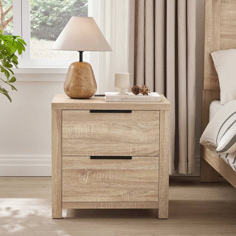 Spruce & Spring Scout Farmhouse Solid Wood Nightstand with 2 Drawers and Type-C, USB & 2 Power Outlets