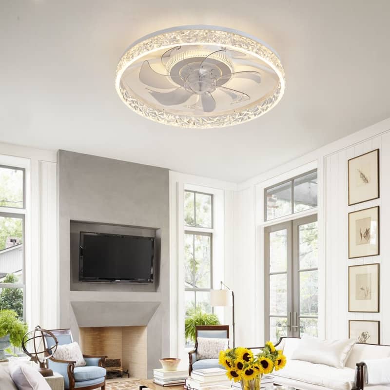 Modern Ceiling Fan Light, Remote, Dimmable LED, 6-Speed, Quiet, Flush Mount