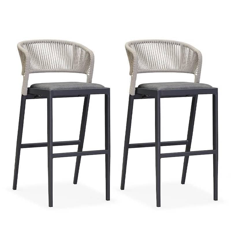 PURPLE LEAF Outdoor Counter Height Bar Stool Set of 2 Outdoor Patio Aluminum Chairs with Cushions - Dark Grey - Bar Height