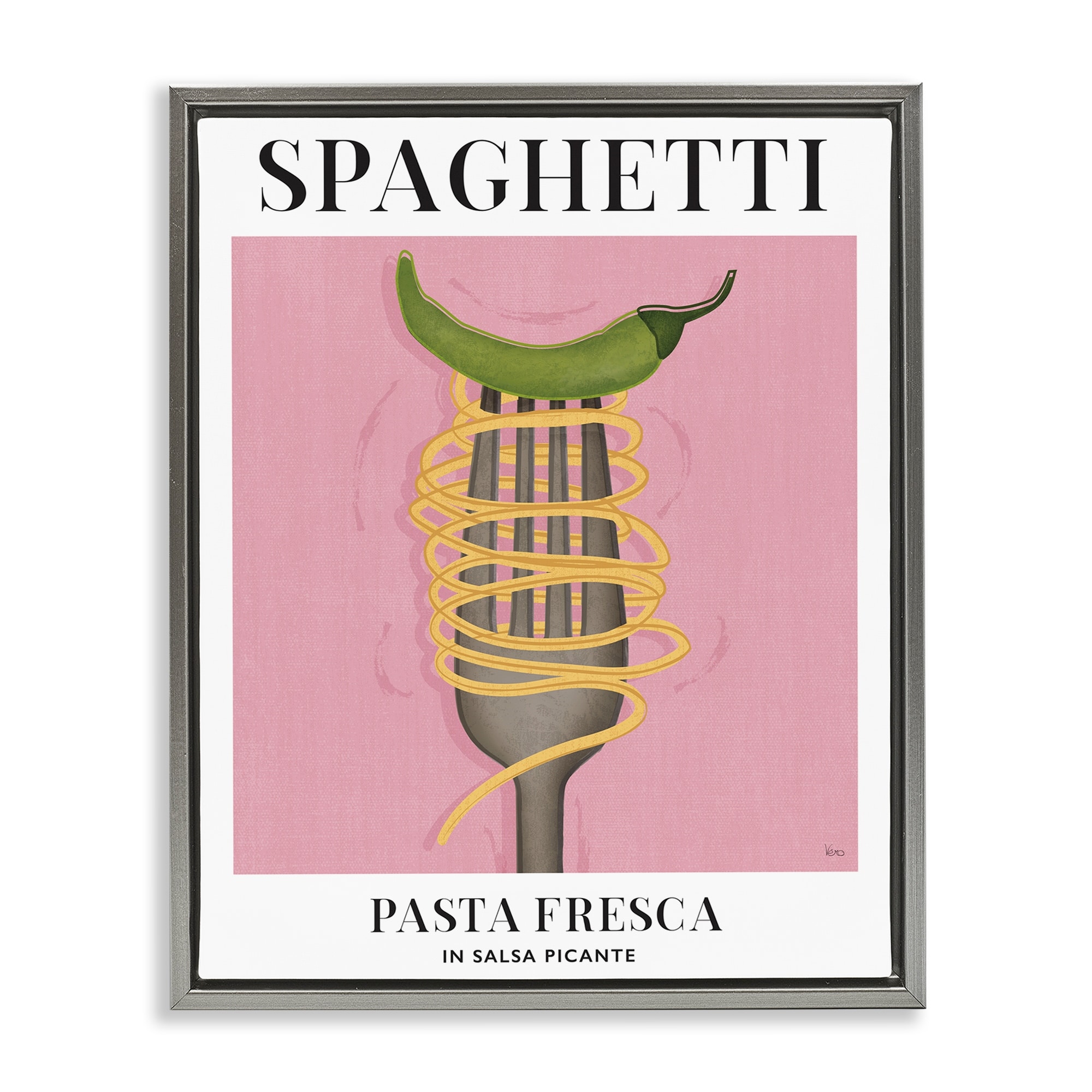 Stupell Vintage Spaghetti on Fork Framed Floater Canvas Wall Art Design By Veronique Charron