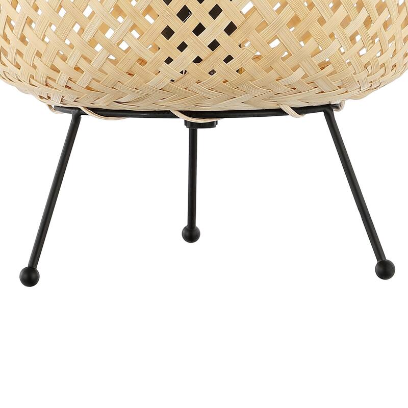 Chakrii 10.75" Bohemian Rustic Iron/Rattan LED Mini Table Lamp with Smart Bulb, Black/Brown by JONATHAN Y