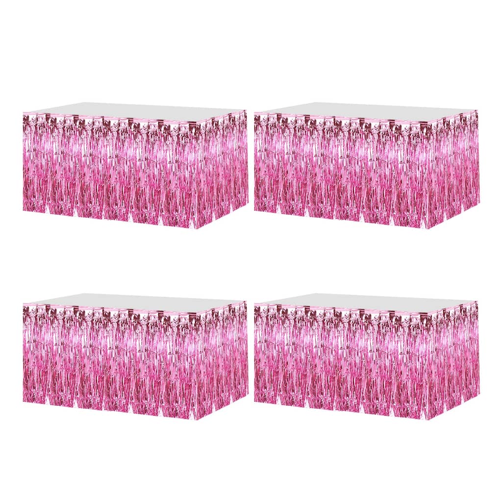 4 Pack 29x108 Inch Pink Metallic Foil Fringe Tinsel Table Skirts
