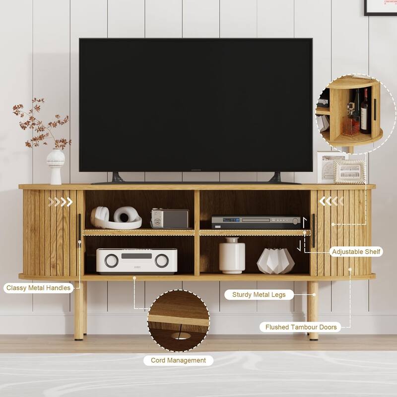 47.2'' TV Stand with Sliding Door, Modern Entertainment Console Table with Storage