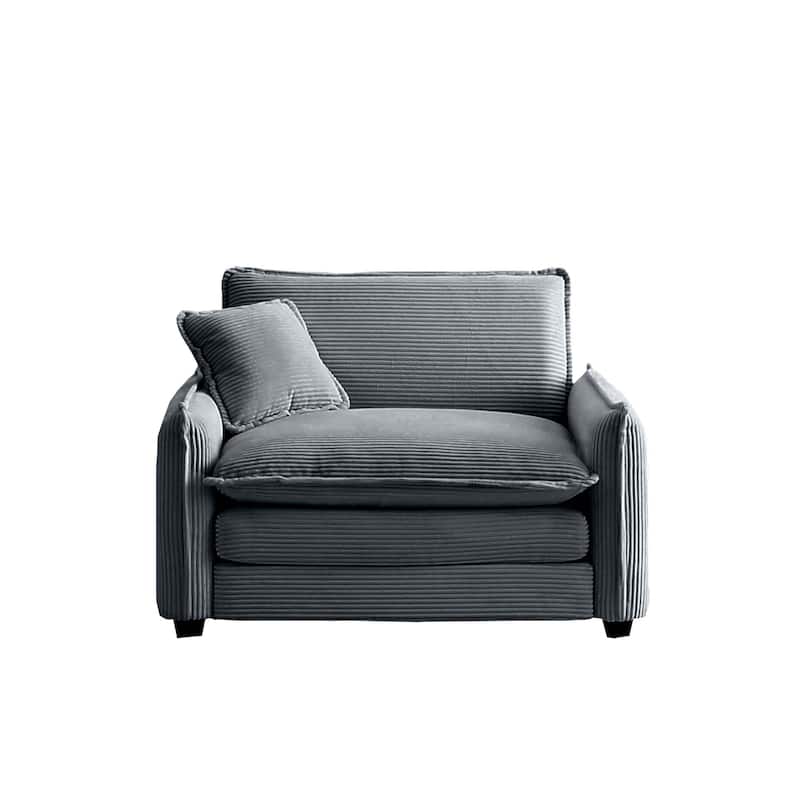 Corduroy Fabric Single Sofa Chair, Comfy Upholstered Reading Lounge Chair, Single Sofa with Removable Armrests & Pillow