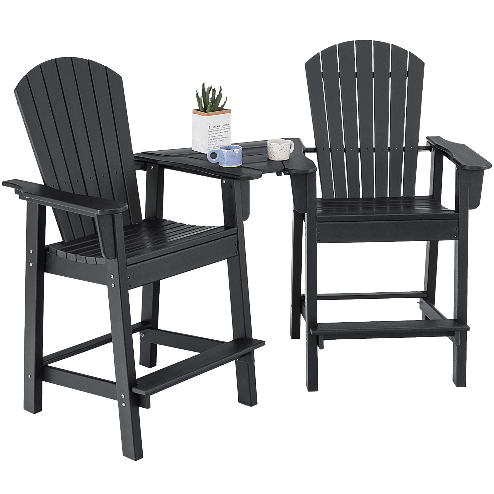 2pcs HDPE Tall Adirondack Chair Barstools Connecting Tray Patio
