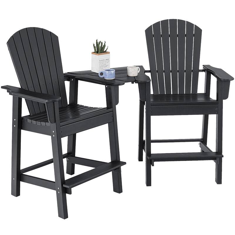 Gymax 2PCS HDPE Tall Adirondack Chair Barstools Connecting Tray Yard
