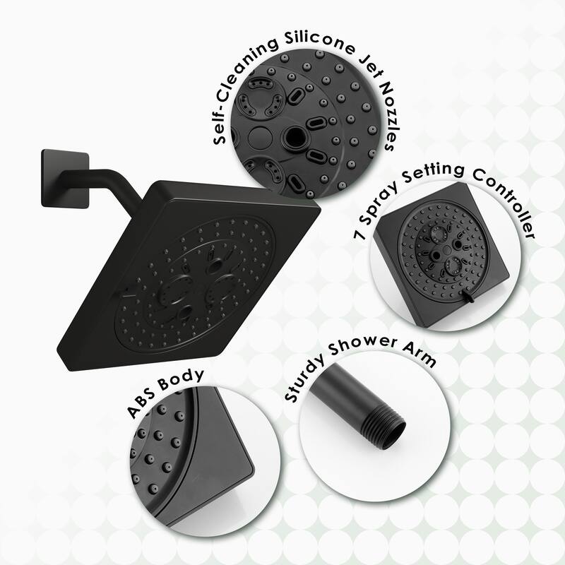 7-Spray Patterns 6.5 in. Wall Mount Rain Fixed Shower Head with Shower Arm and Flange