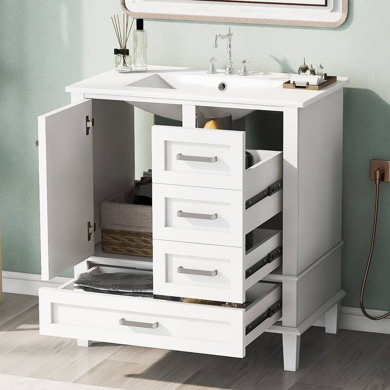 30" Bathroom Vanity With Sink, Solid Wood Bathroom Storage Cabinet