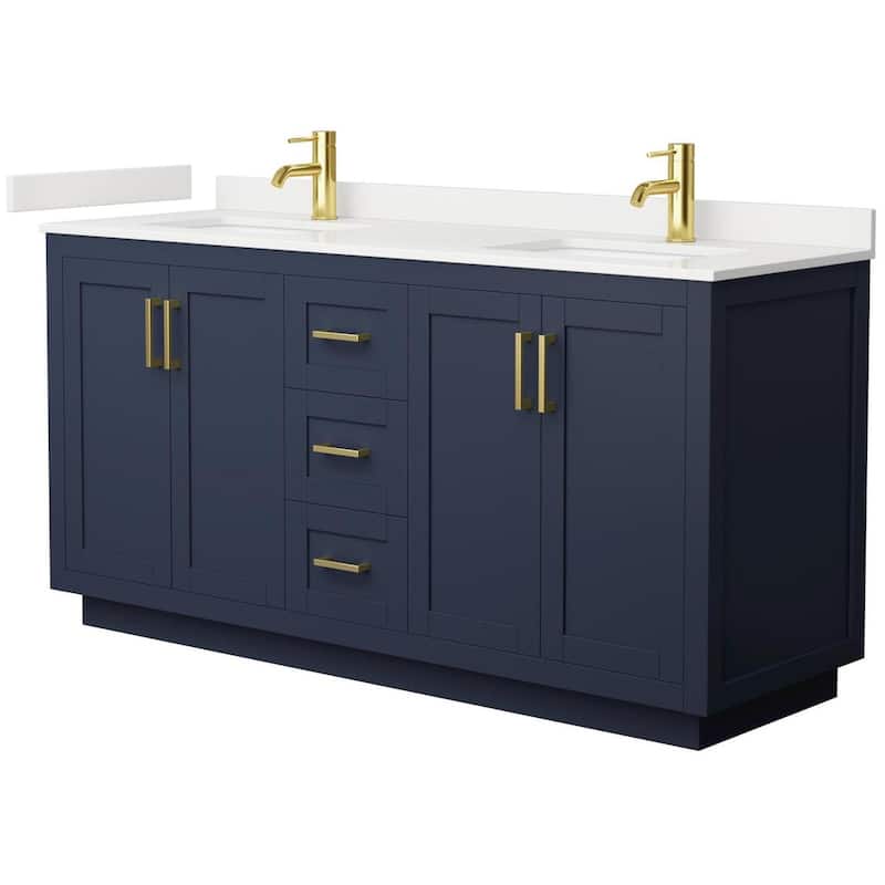 Wyndham Collection WCF292966D-QTZ-UNSMXX Miranda 66" Free Standing - Dark Blue / White Quartz Top / Brushed Gold
