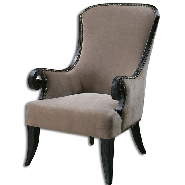 Uttermost 23113 Kandy High Back Armchair - Taupe Velvet with Black Poplar. Opens flyout.