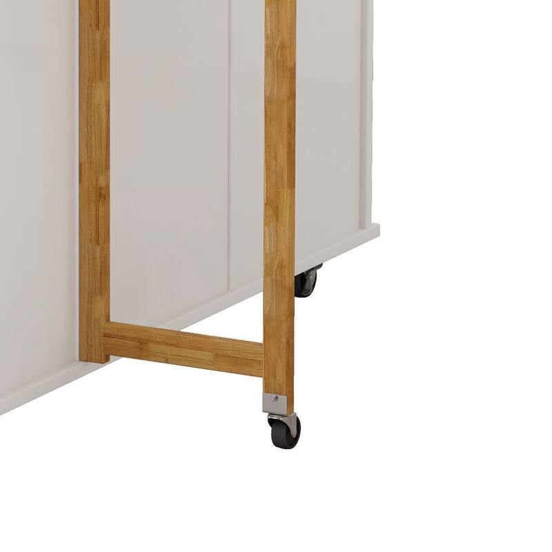 Rolling Kitchen Island Cart with Expandable Solid Wood Top, 2 Door Cabinet, 3 Drawers, Spice & Towel Rack for Kitchen Storage