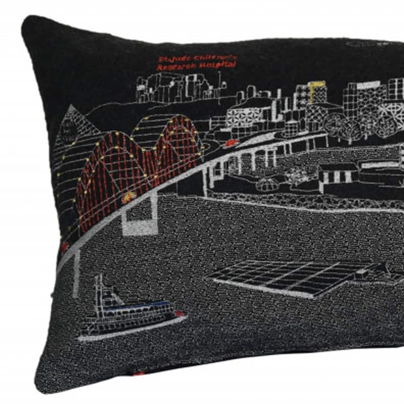 HomeRoots 35" Black Memphis Nighttime Skyline Lumbar Decorative Pillow