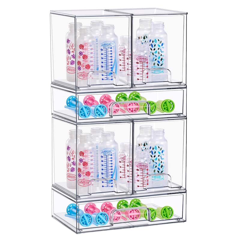 Sorbus Stackable Acrylic Storage Drawers, Tall and Wide Clear Plastic Organizer Bins for Countertop Organization - 4 Tall 2 Wide