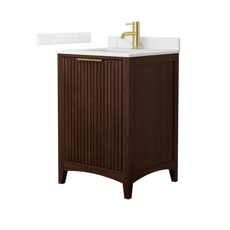 Wyndham Collection WCF9191-24S-QTZ-UNSMXX Palmilla 24" Free Standing - Dark Walnut / Giotto Quartz Top / Brushed Gold