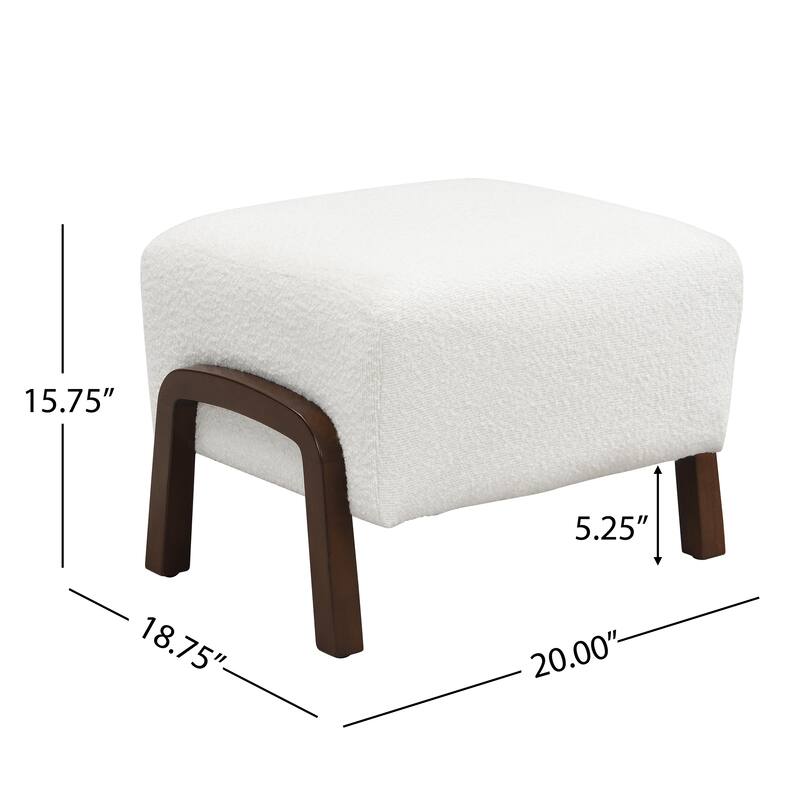 Roomfitters Upholstered Boucle Ottoman with Curved Wooden Legs, Modern Accent Footrest or Stool