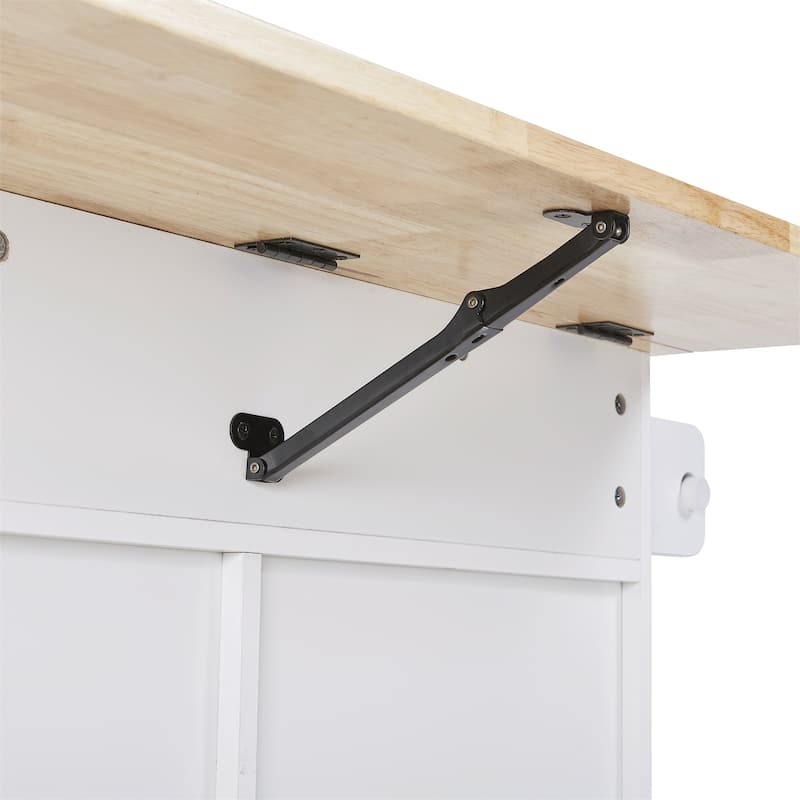 Rolling Kitchen Island w/ Rubber Wood Top, Adjustable Shelf Tower Rack
