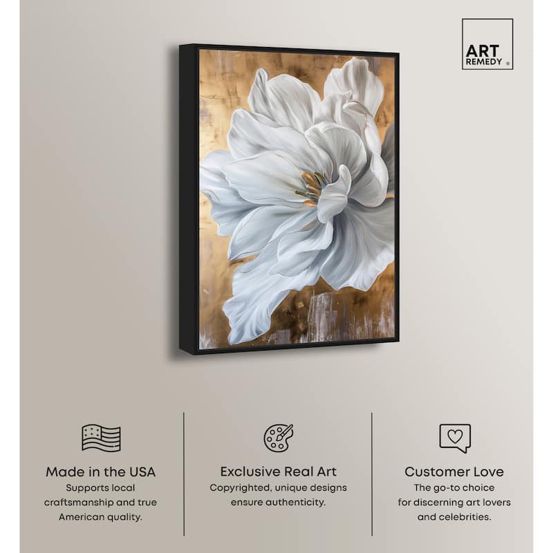 Art Remedy Bloom White Petals Framed Floral Fine 1 Piece Canvas Wall Art