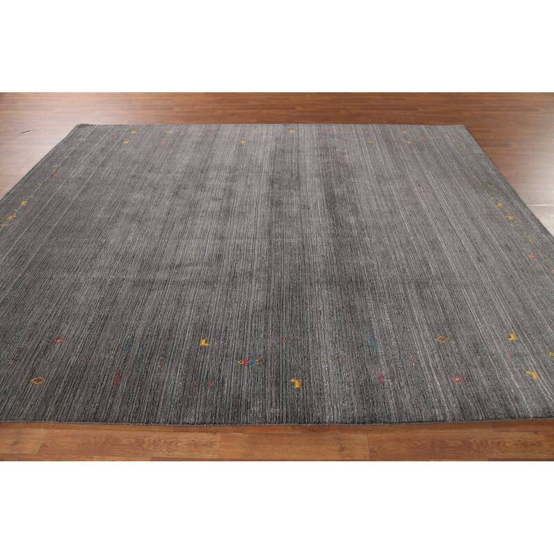 Gray Striped Gabbeh Indian Area Rug Handmade Wool Carpet - 7'10"x 9'7"
