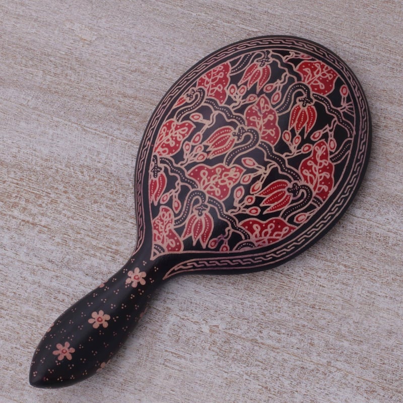 NOVICA Java Beauty Wood Batik Hand Mirror