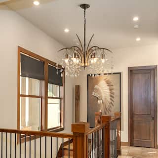 6 - Light Classic/Traditional Bronze Chandelier with Crystal Accents - Antique Bronze - W 27.6"