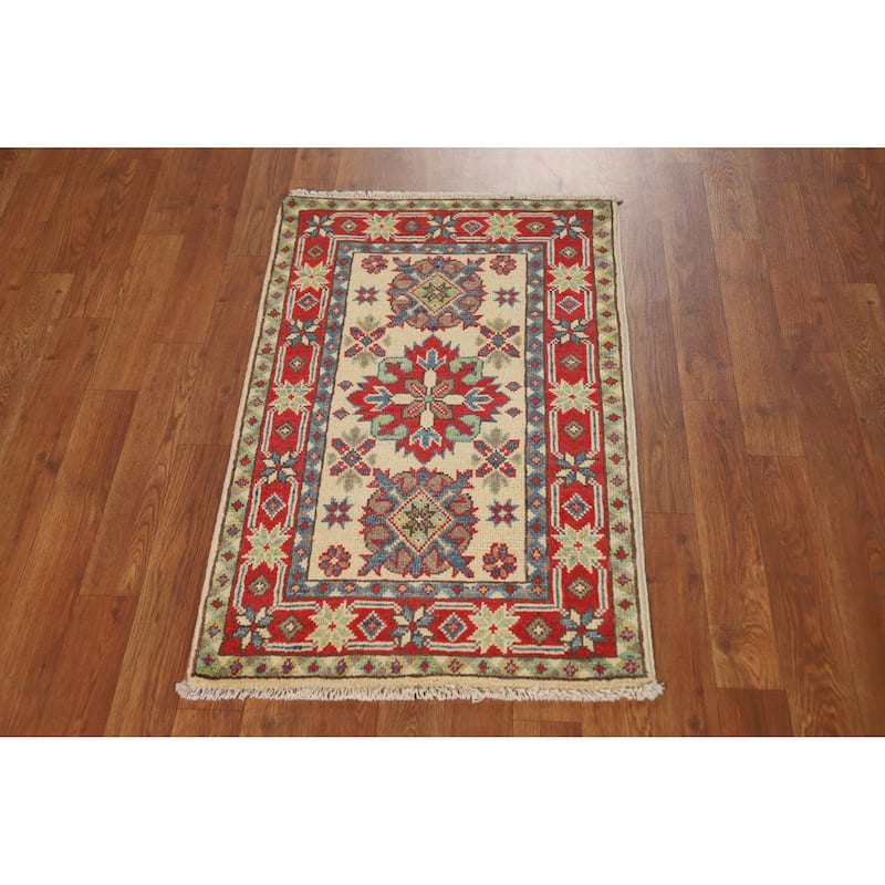 Traditional Kazak Rug Handmade Oriental Beige Wool Carpet - 2'0"x 3'0"
