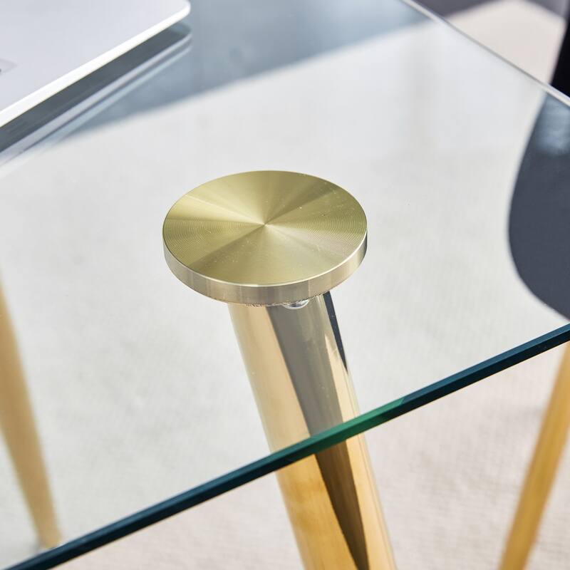 Modern Minimalist Rectangular Glass Dining Table Tempered Glass Tabletop and Golden plating Metal Legs,Writing Table Desk