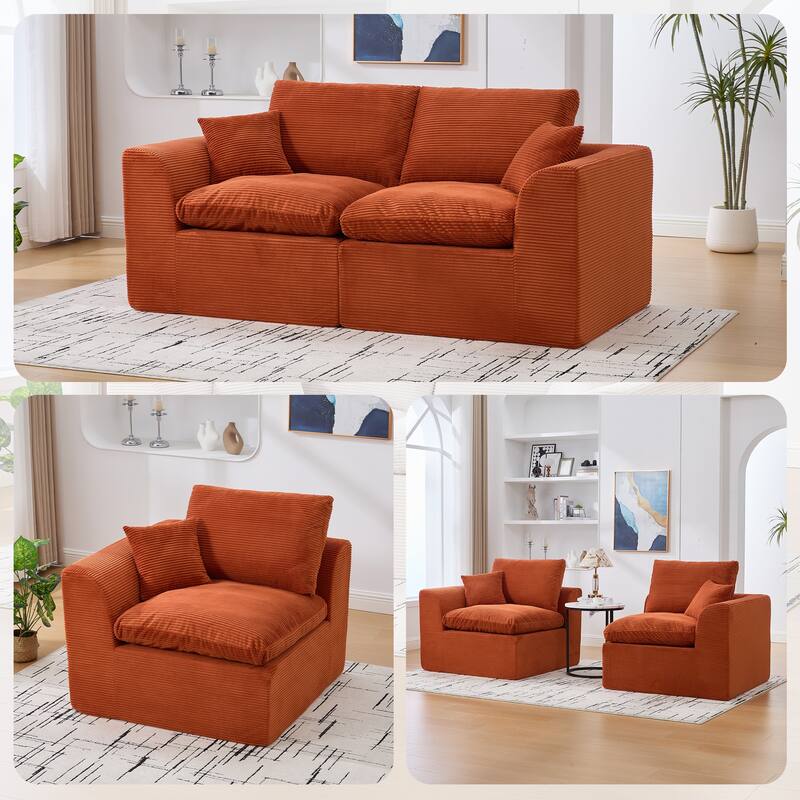 HOMEFUN Corduroy Upholstered Modular 2 Seater Cushion Covers Removable Loveseats Sofa for Living Room Bedroom - Orange