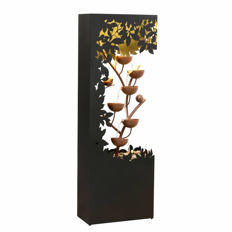 LED Lighted Hollowed Flower Bowl Outdoor Garden Water Fountain - 46"