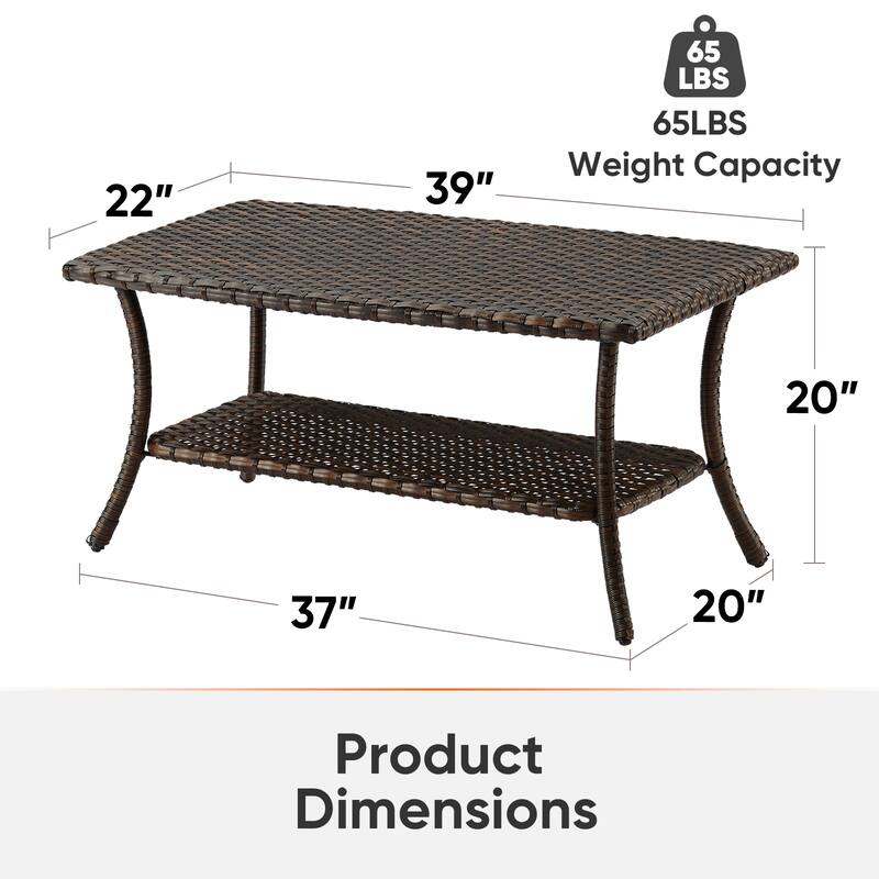 Patio PE Rattan Coffee Table with Storage