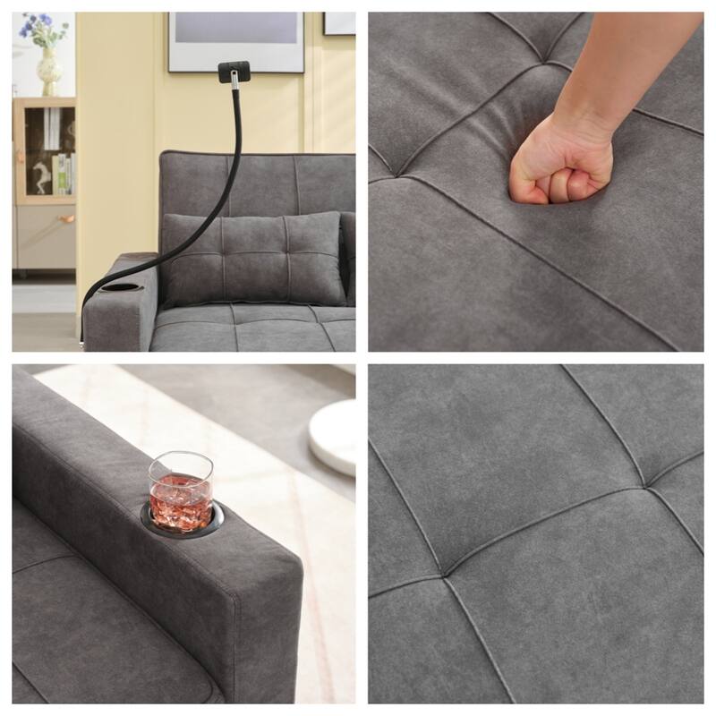 3-in-1 Pull Out Convertible Sleeper Chair w/ USB Ports,Wear Resistant