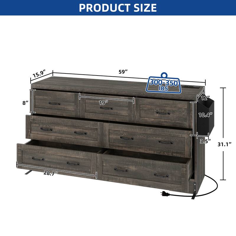 Moasis 6-Drawer 7-Drawer Double Dresser with Power Outlet and Organizer Bag