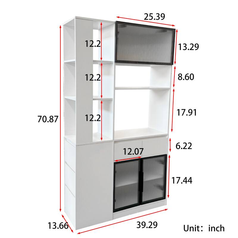 71" Tall Wooden Storage Cabinet for Hallway, Modern Multi-Functional Entrance Organizer