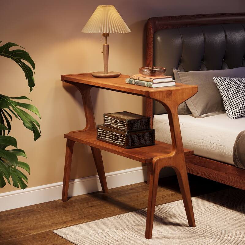 Modern SideTable with Storage Shelf, Sofa End Table with Solid Wood Legs, Bedside Table, Nightstand for Bedroom, Living Room