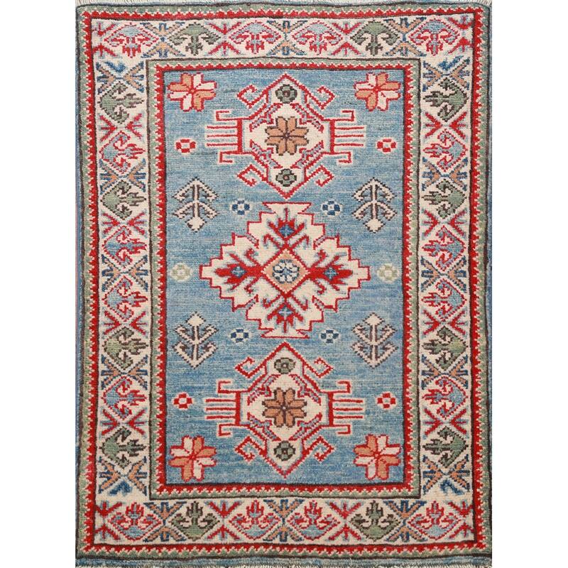 Light Blue Kazak Oriental Accent Foyer Rug Handmade Wool Carpet - 2'0"x 3'0"