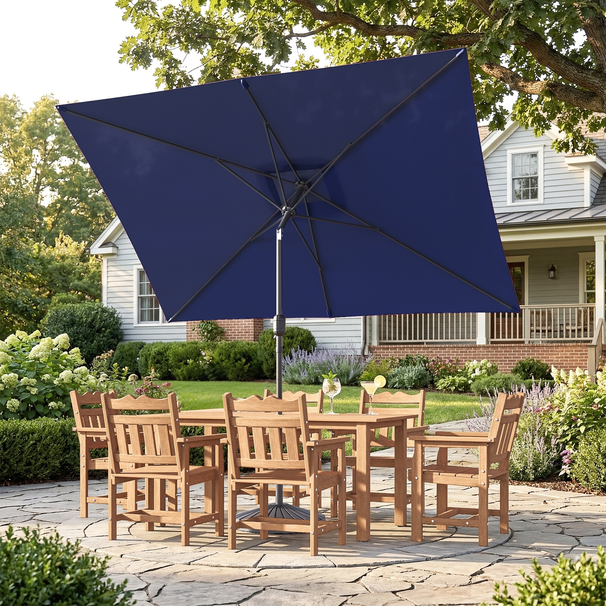 BONOSUKI Patio Rectangular Market Umbrella with Tilt and Crank
