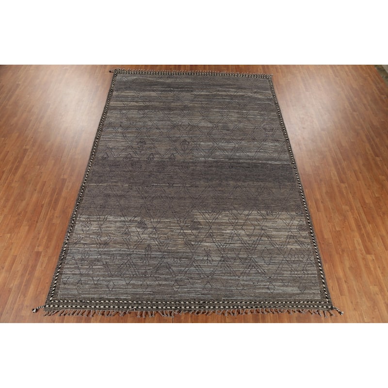All-Over Trellis Moroccan Abstract Area Rug Hand-Knotted Wool Carpet - 9'1"x 13'4"