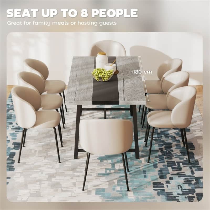 MDF Top and Steel Legs 8 Seater Dining Table Melamine finish - 70.9" W x 33.5" D x 29.5" H