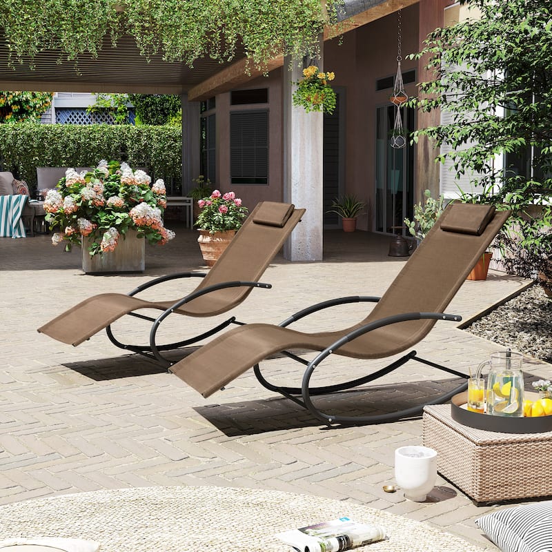 Outdoor Patio Rocking Chairs Curved Rocker Chaise Lounge Chairs (Set of 2) - 57.87" L x 24.70" W x 35.43" H