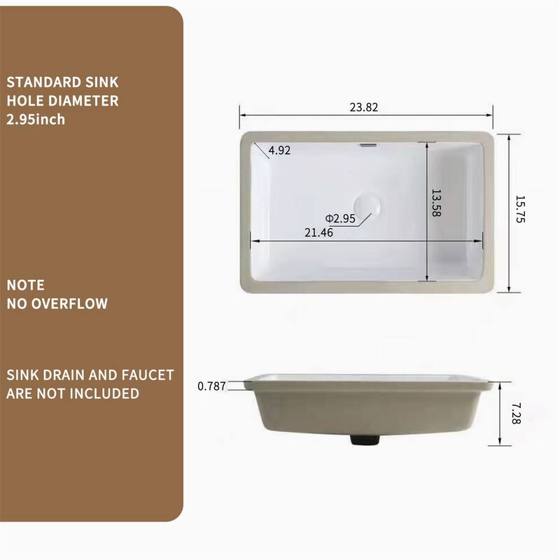 24" x 16" White Ceramic Undermount Kitchen Sink