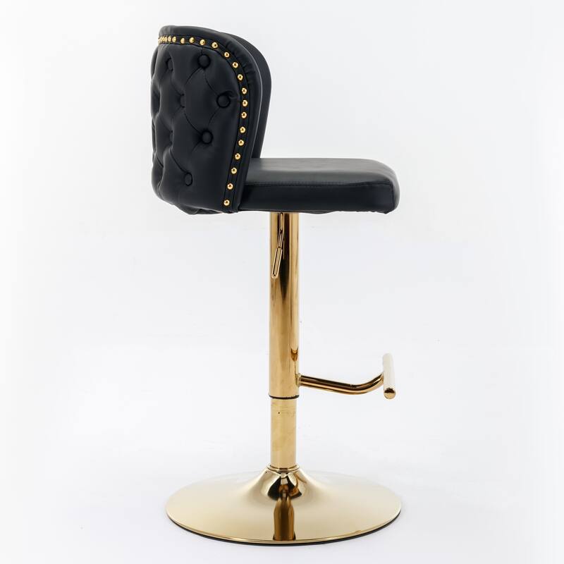 Roomfitters Bar Stools Set of 2, Modern PU Leather Adjustable Swivel Counter Chairs with Tufted Backrest